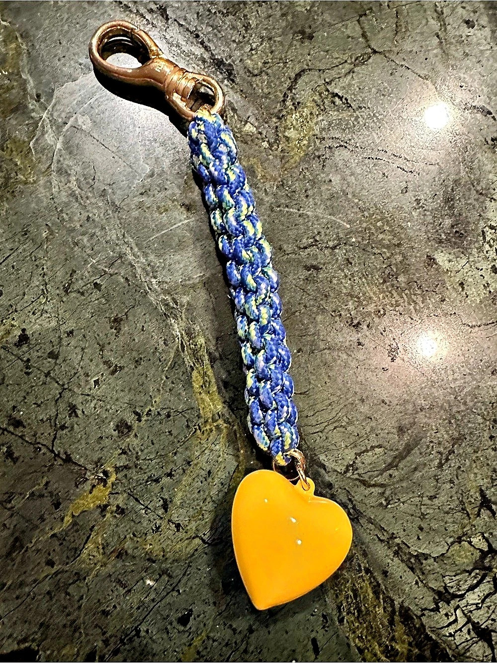 New Roxanne Assoulin Braided Heart Bag Charm Key Chain Yellow Enamel